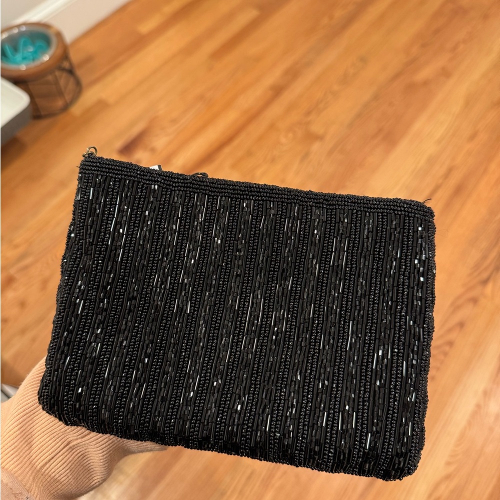 Magid Black Beaded Evening Clutch with Shimmer